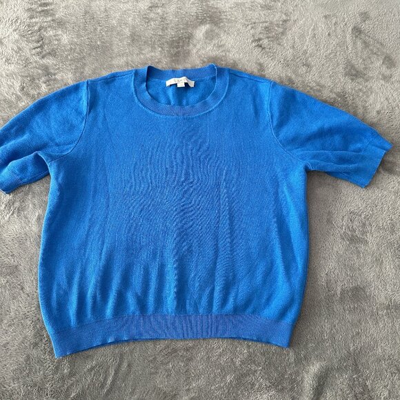LOFT Blue Short Sleeve Crew Neck Sweater Blouse Women's LARGE 2024 - Picture 1 of 7